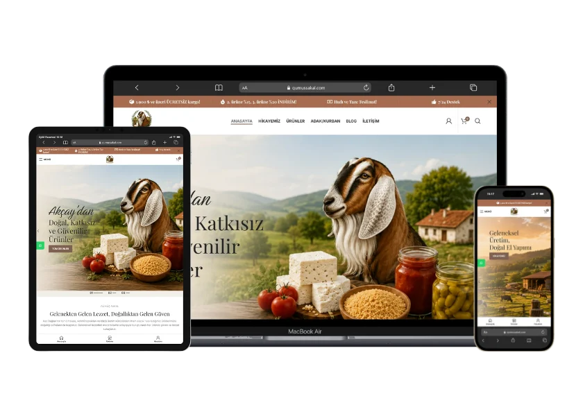 Gümüş Sakal web sitesinin masaüstü, tablet ve telefon görünümü